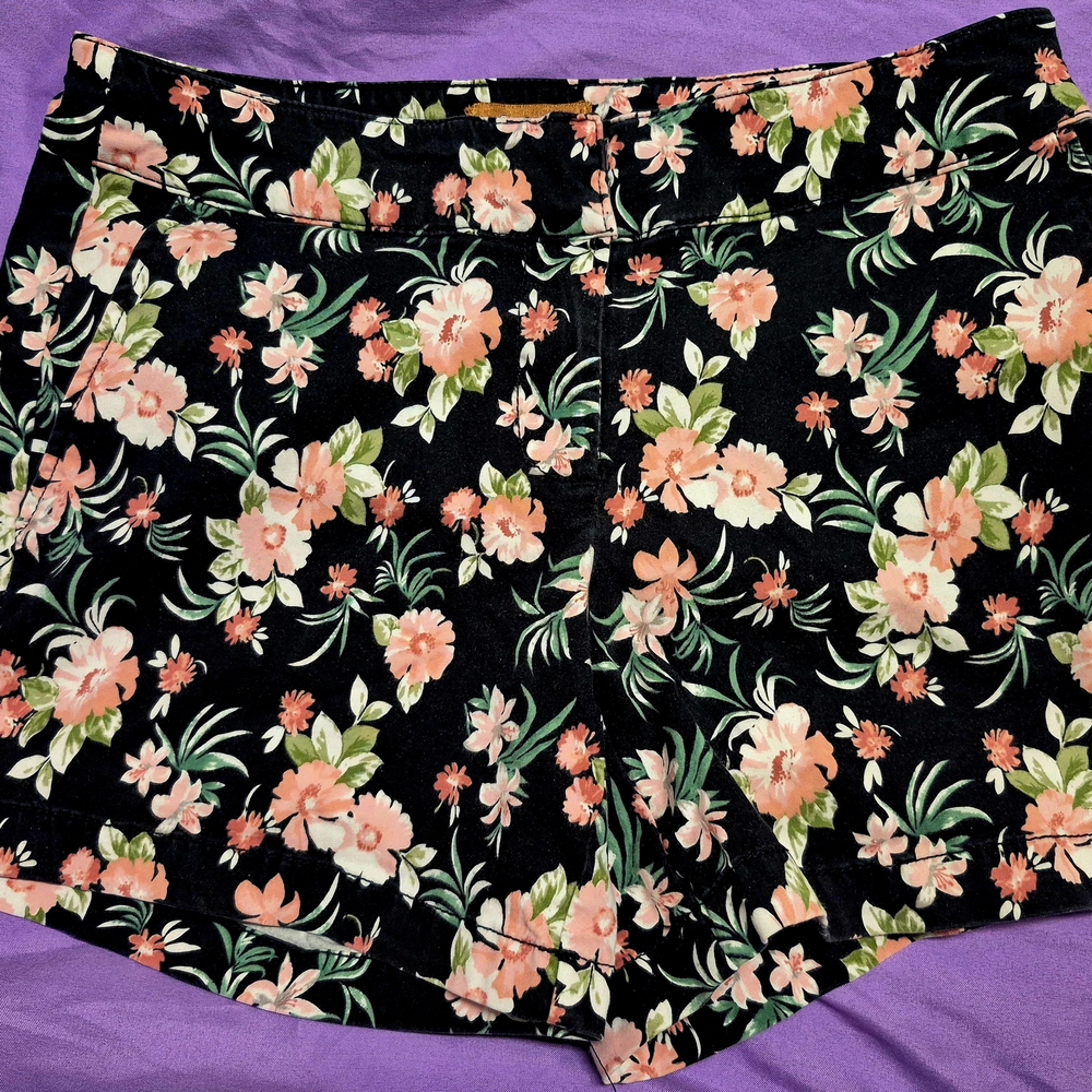 Recreation Black Floral Chino Shorts Size 6P